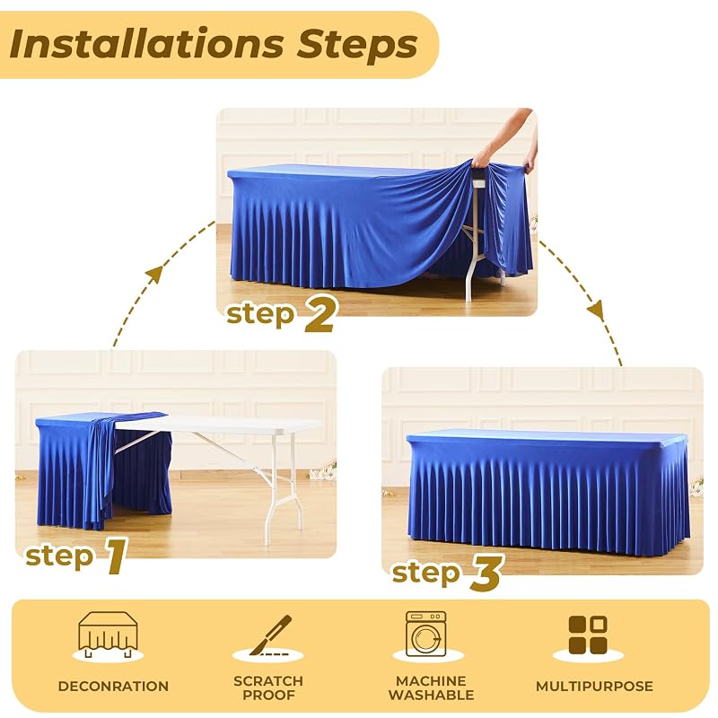 2 Pack Royal Blue Fitted 4 Ft Tablecloths - Spandex Stretch, Wrinkle-Resistant, Elastic for 4 Foot Rectangular Tables (Variation: Royal Blue+4 Feet - 2 Pack)