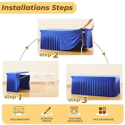 2 Pack Royal Blue Fitted 4 Ft Tablecloths - Spandex Stretch, Wrinkle-Resistant, Elastic for 4 Foot Rectangular Tables (Variation: Royal Blue+4 Feet - 2 Pack)
