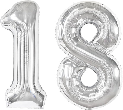 Silver Number 18 Balloon - 40 Inch 18th Birthday Decoration for Kids | Perfect for 18 Year Old Celebrations