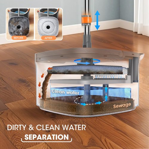 BOMIDI Spin Mop and Bucket System, Includes Dual Compartment Mop Bucket with Thick Washable Microfiber Pads for Home Cleaning (Mop Set with 4 Pads)