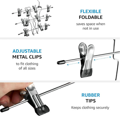 ZOBER 3-Pack Skirt Hangers with Clips - Space-Saving Closet Organizer for Pants & Skirts