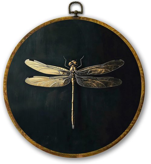 Mcehtle Moody Dragonfly Wall Art - Vintage Dark Academia Framed Canvas Print 10x10 for Gallery Decor