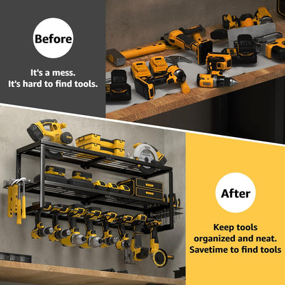 YYR Heavy Duty Power Tool Organizer - Wall Mount Cordless Drill Hanger with Charging Station | 32 Inch, 8 Slots for Garage & Workshop