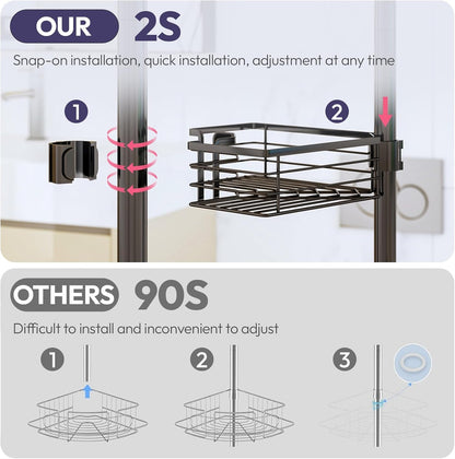 SWTYMIKI Shower Caddy Tension Pole - 4-Tier Adjustable Bathroom Organizer with Soap & Toothbrush Holders | Black 27.6-108.3 Inch