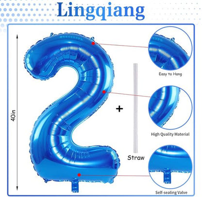 Large 40-Inch Foil Number Balloons Set 0-9 - Self-Inflating Helium Balloons for Birthdays | Blue