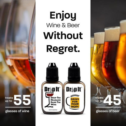 Drop It Wine Drops, Original (10 mL Bottle) & Drop It Drops for Your Hops (10 mL) - Naturally Reduces Sulfites and Tannins Wine & Beer - Portable & Easy to Use - USA Made