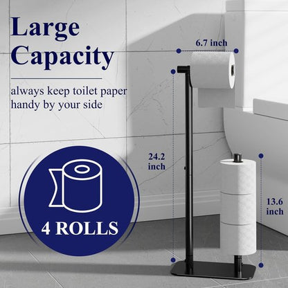 Kitsure Toilet Paper Holder - Rustproof Free Standing Design for 4 Rolls | Stable Non-Slip Base, Black