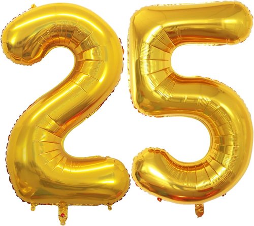 GOER Jumbo 42-Inch Number 25 Balloons - Gold Foil Helium Decorations for 25th Birthday Party