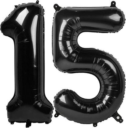 Skiennix 40-Inch Black Foil Number 15 Balloons - Perfect for 15th Birthday & Anniversary Celebrations