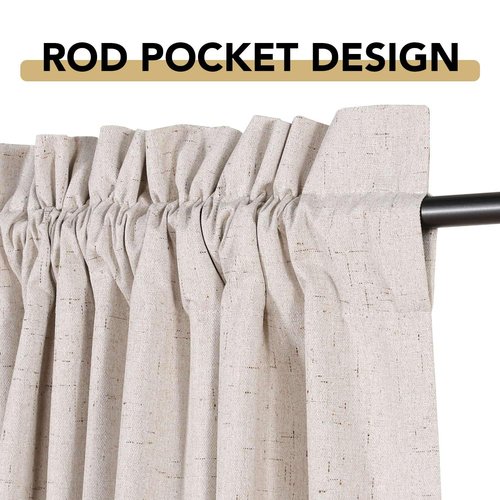 H.VERSAILTEX Linen Look 100% Blackout Curtains 84 Inches Long for Bedroom Full Light Blocking Rod Pocket Linen Textured Thick Window Curtain Drapes with White Backing, Natural, 2 Panels