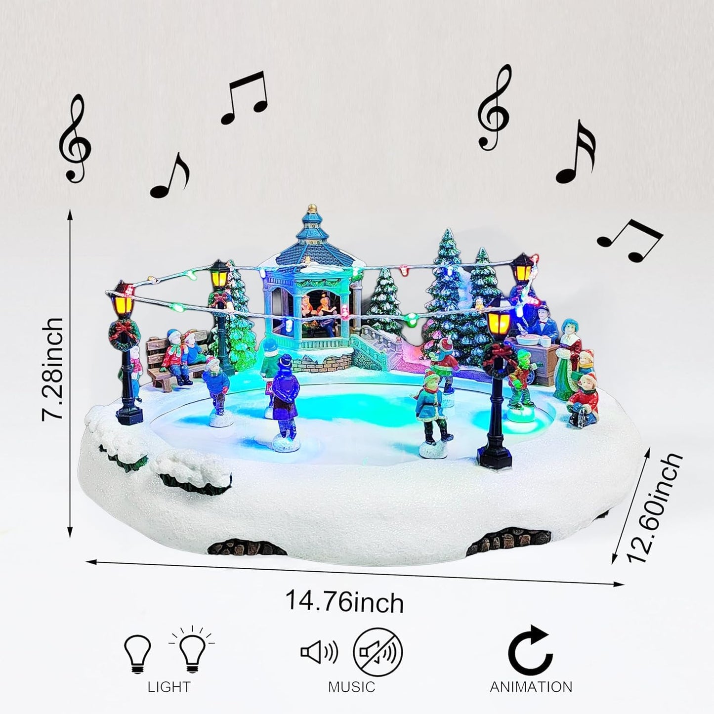 Moments In Time Animated Skating Pond | 7.28” LED Christmas Village Display with Moving Skaters & Music