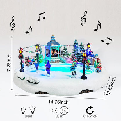 Moments In Time Animated Skating Pond | 7.28” LED Christmas Village Display with Moving Skaters & Music