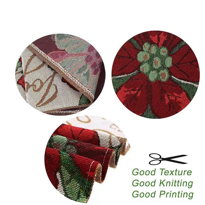 Christmas Table Runner 72x13 Inch with Tassels - Red Flower Classic Linen