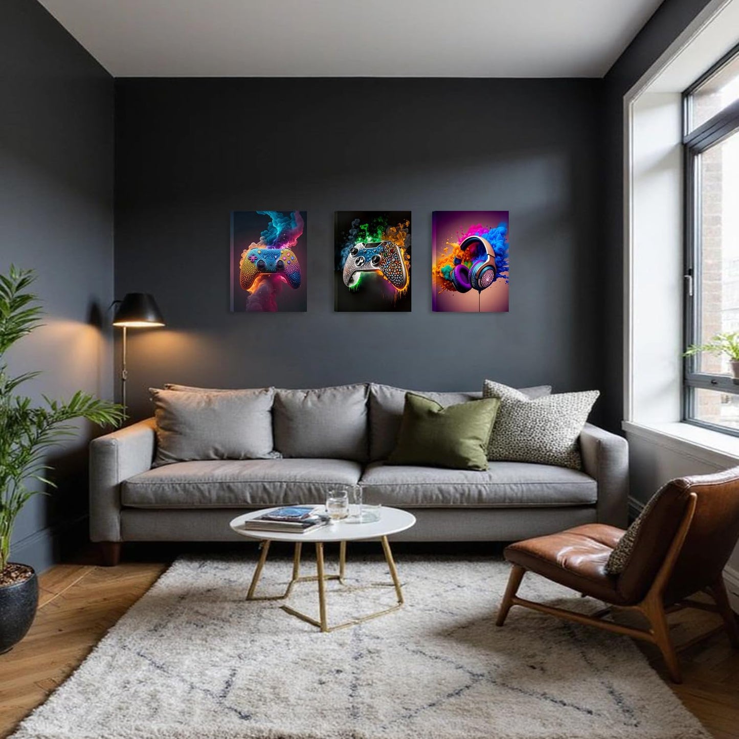 SEHSUVC Gaming Room Canvas Wall Art - Set of 3 Gamer Posters | Framed 12x16 In Pictures for Boys' Rooms