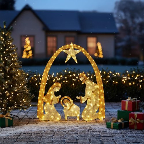 Lighted Outdoor Nativity Scene | Large Christmas Holy Family Yard Decoration for Garden & Home