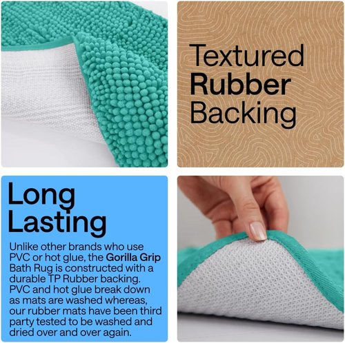 GORILLA GRIP Bath Rug Mat - Soft Absorbent Chenille | Quick Dry Microfiber | 44x26 Turquoise