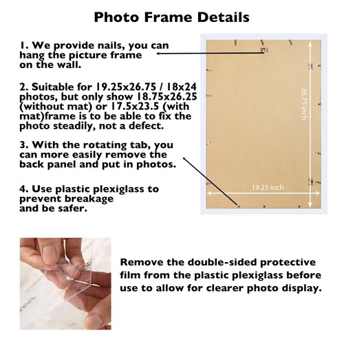 JCJMY 19.25x26.75 Puzzles Frame White, Display 18x24 with Mat or 19.25 x 26.75 without, Wall Hanging 19.25 by 26.75 Picture Frame for Poster Photo Canvas Picture Puzzles, White