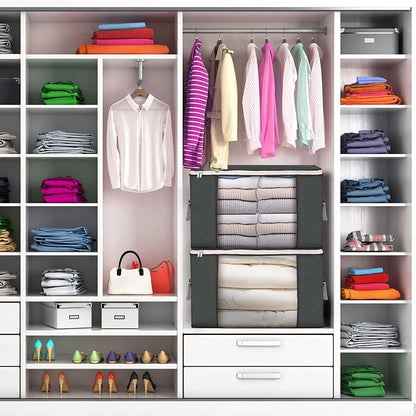 Skiennix Large Storage Bags - 8 Pack Foldable Closet Organizers with Durable Handles | 90L Gray Fabric