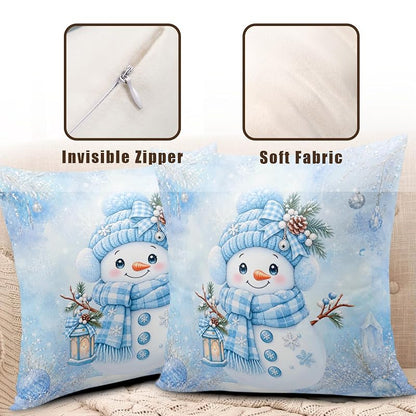 Blue Snowman Pillow Covers 18x18 Pack of 2 – Winter Snowflake Decorative Pillowcase