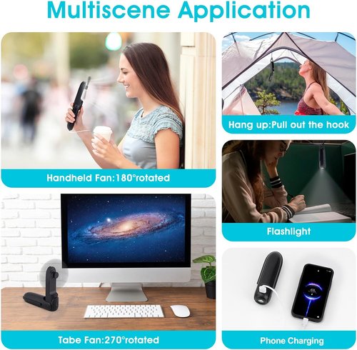 Digibond Handheld Mini Fan - Rechargeable 3000mAh Portable Personal Fan with Flashlight | Black, 3 Speed
