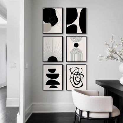 Skiennix Framed Boho Black and White Abstract Wall Art - Set of 6 Modern Canvas Prints | 11x14 Inch Decor