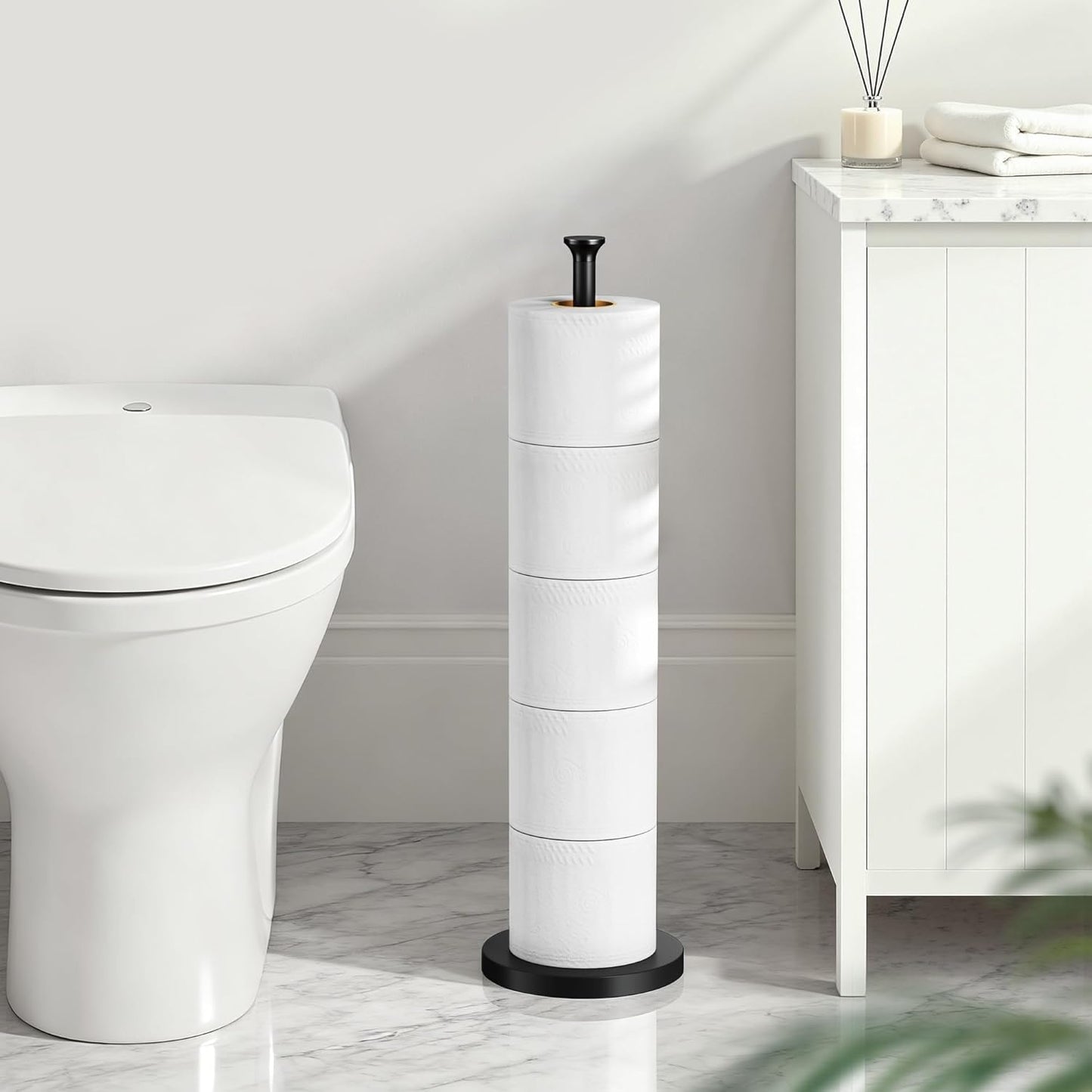 Skiennix Toilet Paper Holder Stand - Modern Free-Standing Design with Reserve Function, Stainless Steel