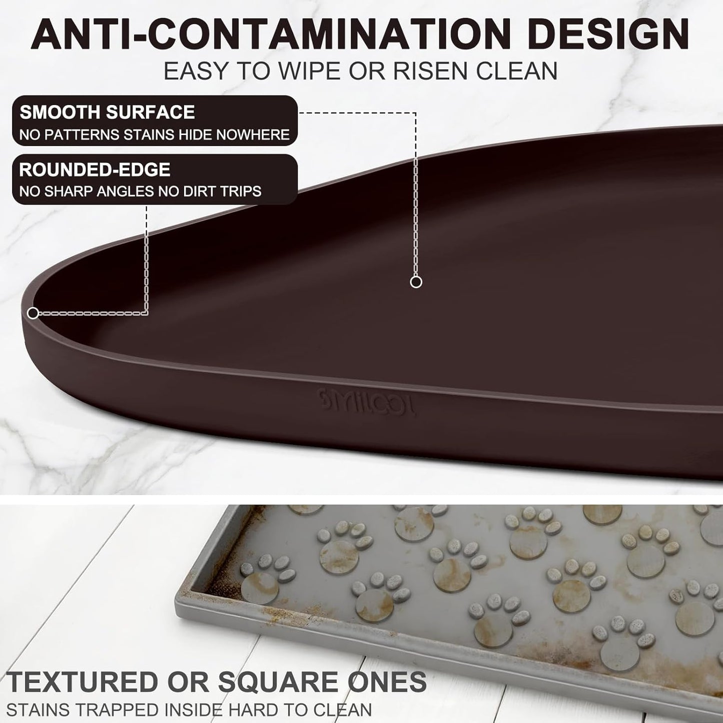 Skiennix Small Silicone Pet Food Mat - Waterproof Dog & Cat Feeding Tray with Raised Edge | 12 x 12 x 0.7 Dark Brown