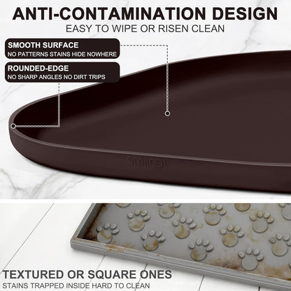Skiennix Small Silicone Pet Food Mat - Waterproof Dog & Cat Feeding Tray with Raised Edge | 12 x 12 x 0.7 Dark Brown