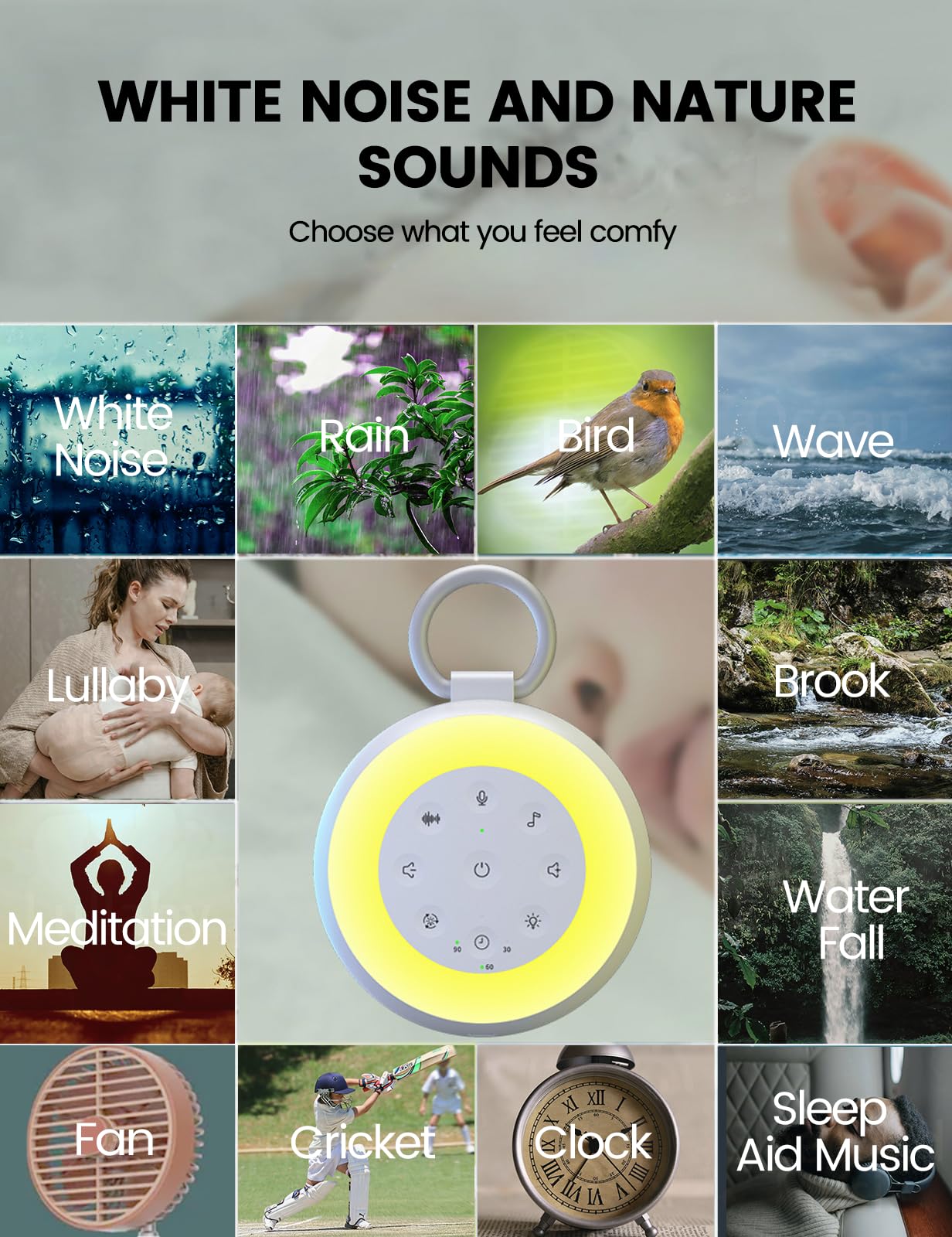 Vaydeer SA18 White Noise Machine with Recording - Portable Sound Machine & Bluetooth Speaker for Baby Adults, 24 Soothing Sounds, Night Light, Noise Canceling for Office, Sleep, Home, Travel
