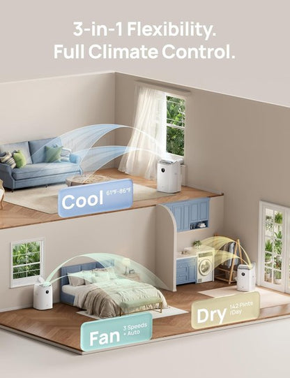 DREO Portable Air Conditioner - 8000 BTU Smart AC Unit for Quiet Bedroom Cooling | 45dB, APP/Voice Control