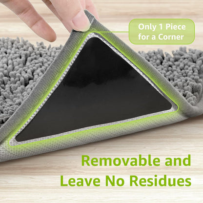 Rabenda Non-Slip Rug Tape - 12 Pcs Reusable Carpet Grippers for Hardwood & Tile Floors | Black