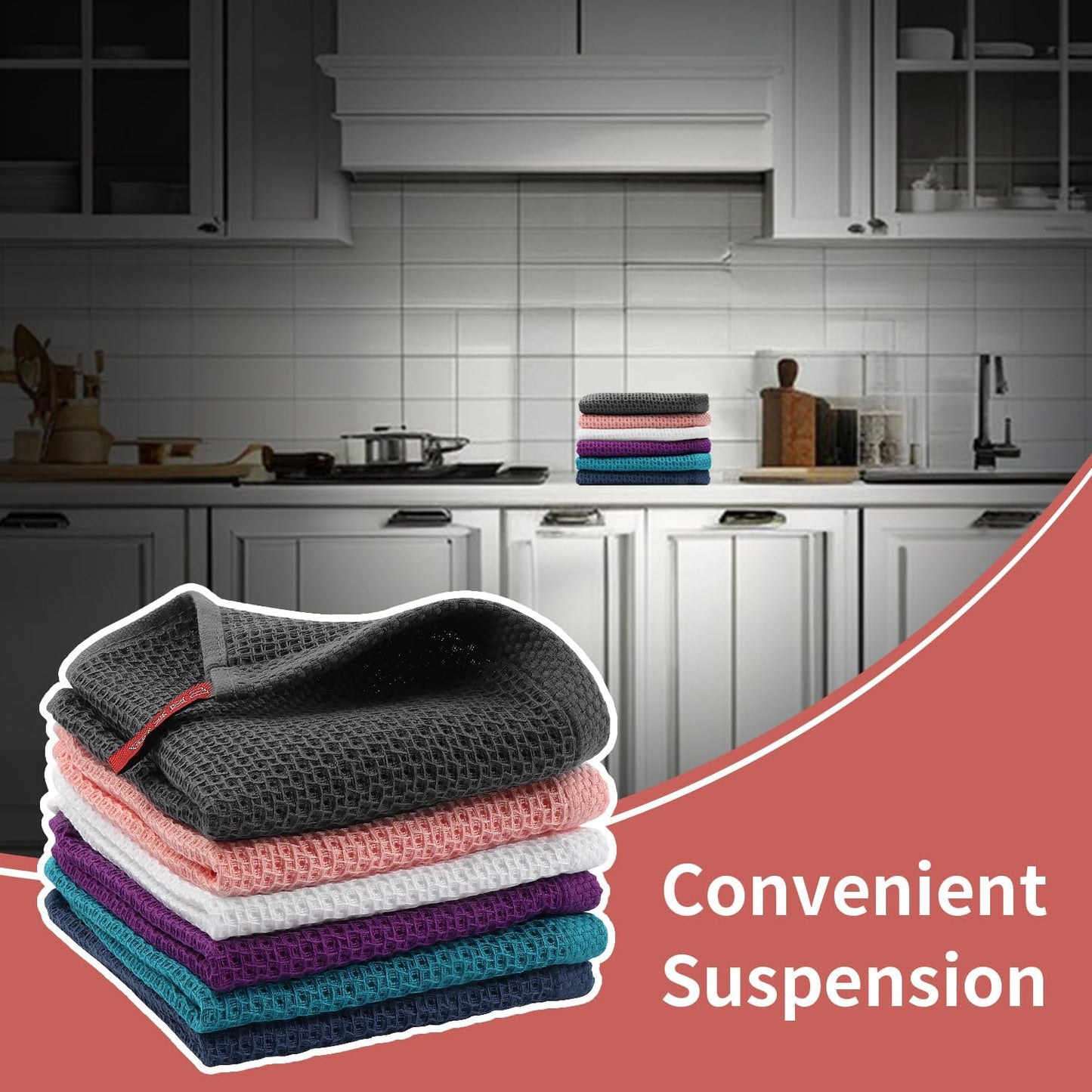 Skiennix 100% Cotton Waffle Weave Dish Cloths - Ultra Soft & Absorbent, 12x12 Inch, Dark Grey, 6-Pack