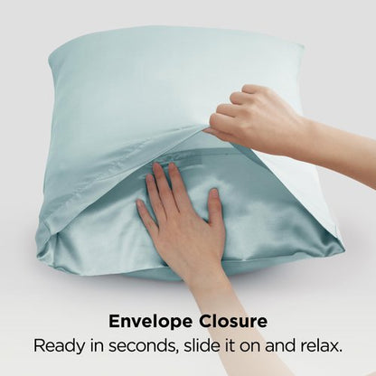 Bedsure Satin Pillowcase 2 Pack Similar to Silk Pillow Cases Standard Size, Pillow Case for Sleeping Women with Envelope Closure, Gifts for Women Men, Light Turquoise, 20x26 Inches, 2pcs