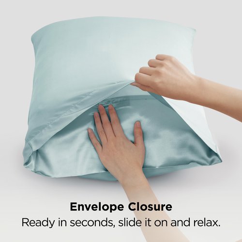 Bedsure King Size Satin Pillowcase Set of 2 - Light Turquoise Silky Pillow Cases for Hair and Skin with Envelope Closure, Similar to Silk Pillow Cases, Gifts for Women Men, 20x36 Inches, 2pcs