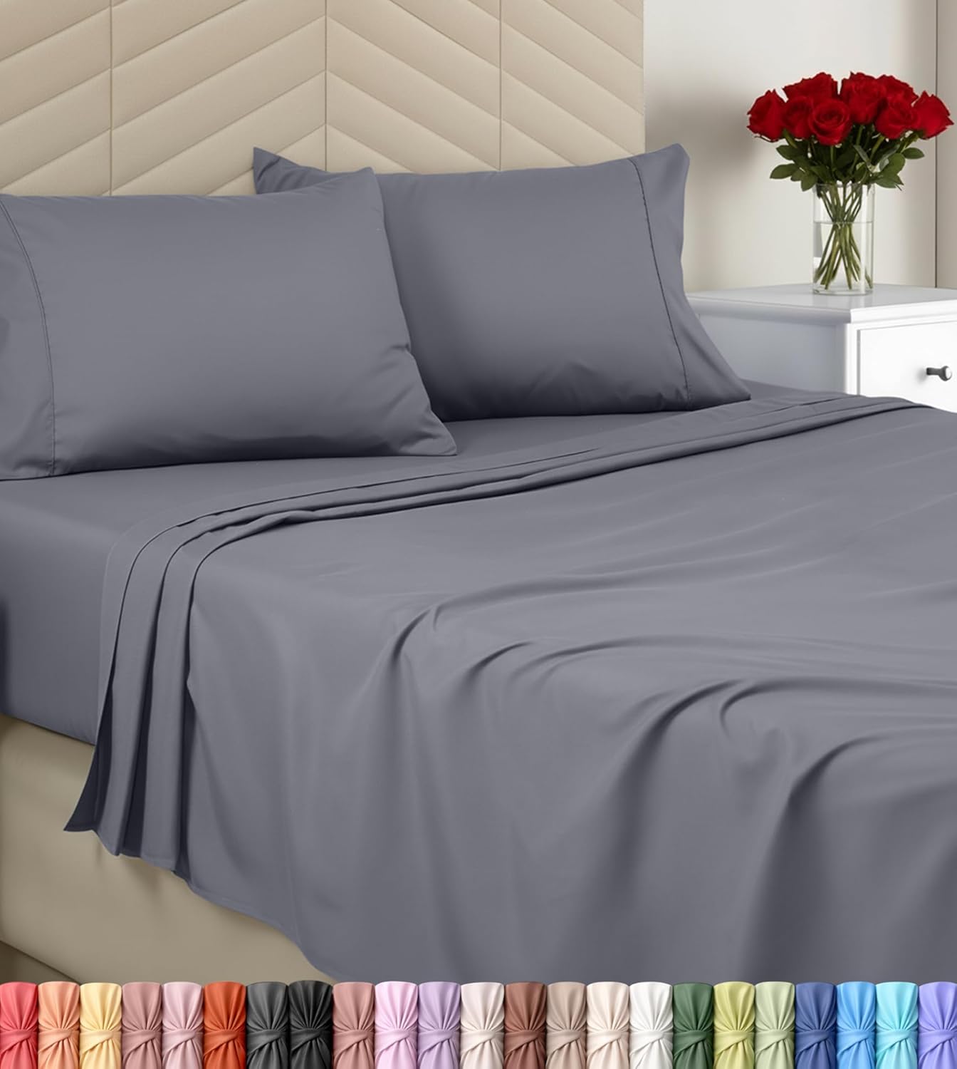 Utopia Bedding Queen Sheet Set - Ultra Soft Brushed Microfiber - Deep Pocket, Wrinkle & Fade Resistant - Grey
