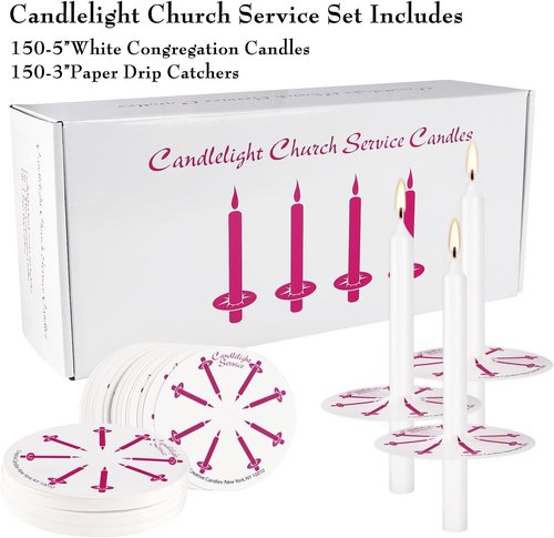 ChurchCandles Unscented White No Smoke - 150 Packs with Drip Protectors for Vigil Services