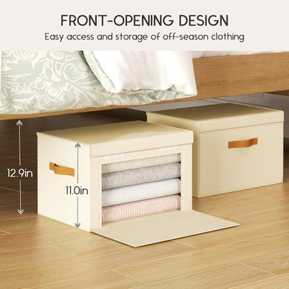 Homsorout Large Storage Bins - Front Opening Fabric Organizers with Lids, 2 Pack, Beige