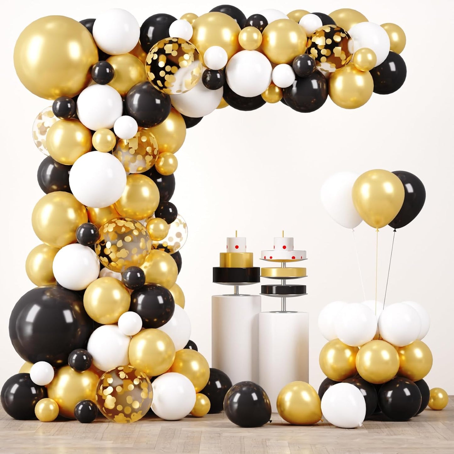 Voircoloria 148-Piece Black and Gold Balloon Garland Arch Kit - Perfect for Graduation, Birthday & New Year Celebrations