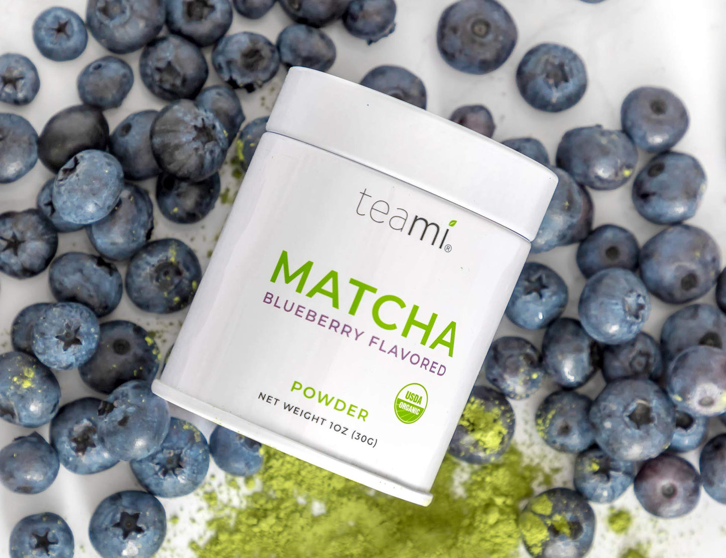 Teami Matcha Green Tea Powder - with Real Blueberry - Ceremonial Grade USDA Organic - Best for Lattes, Smoothies, Baking, Recipes, Traditional Preparation - Authentic Japanese Origin - 30g