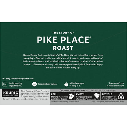 Starbucks K-Cup Coffee Pods - Medium Roast Pike Place Roast for Hot or Iced Coffee | 60 Pods