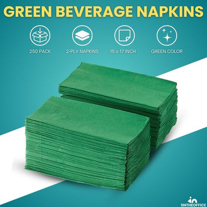 Green Dinner Napkins | 2-Ply Disposable Paper Napkins - 15" x 17", 250 Pack for Easy Cleanup