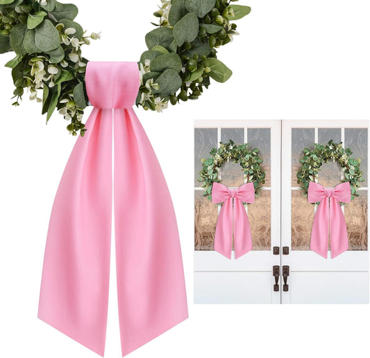 Skiennix Light Pink Wreath Sash - Elegant Linen Ribbon Bow for Front Door & Porch Decor