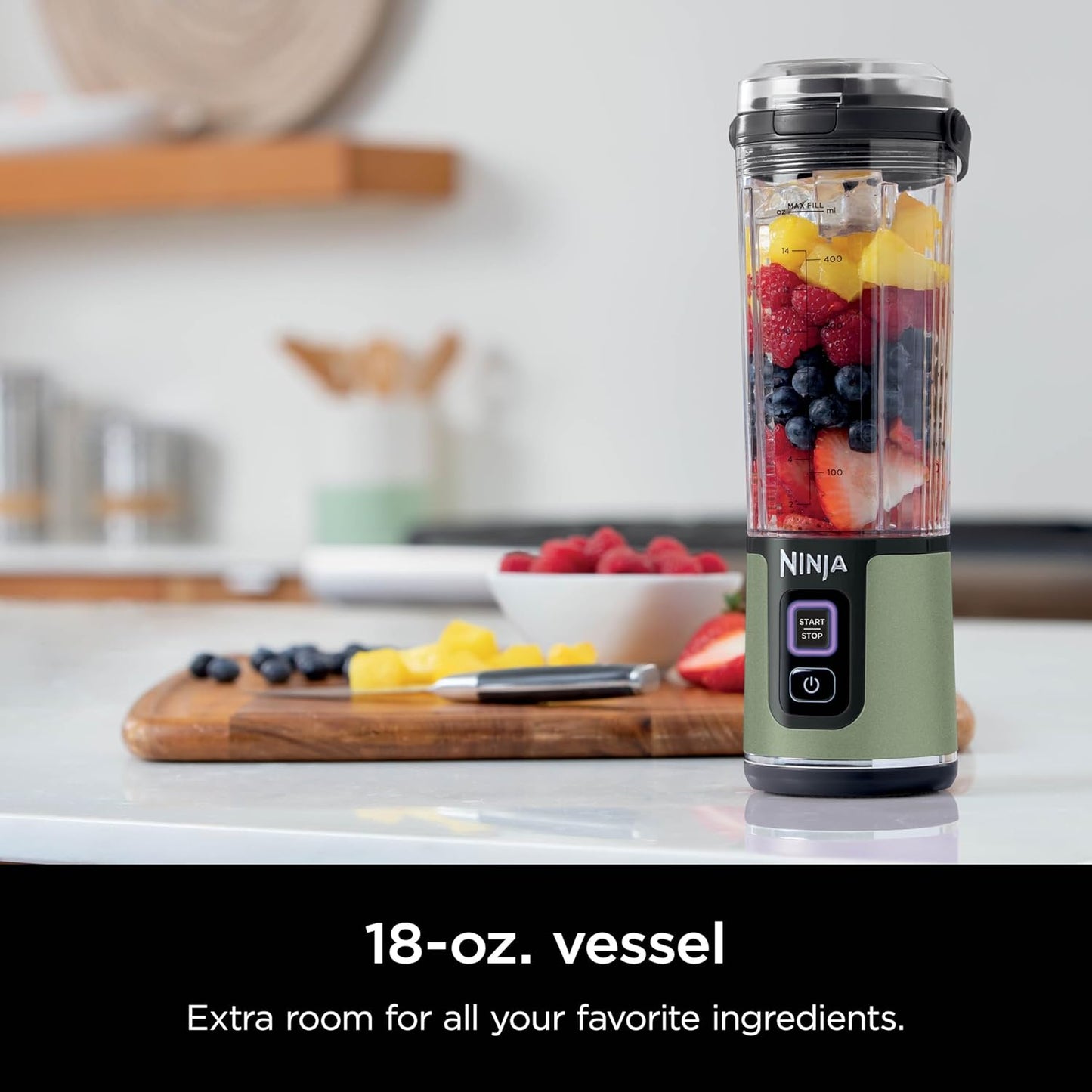 Ninja Blast Portable Blender - Cordless 18oz Personal Blender for Smoothies & Shakes | BPA Free, Leakproof Lid, USB-C Rechargeable, Olive Green