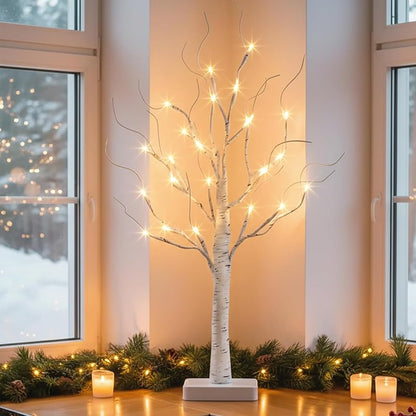White Birch Tree Lighted Tabletop Decor 22-Inch Battery-Powered w/ Timer