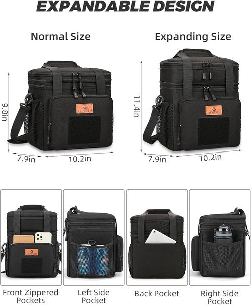 HSHRISH Tactical Lunch Box - Durable Insulated Cooler Bag with Shoulder Strap | 20 Can Capacity, Black