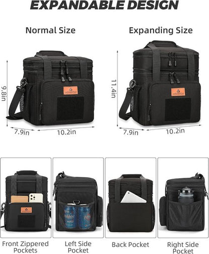 HSHRISH Tactical Lunch Box - Durable Insulated Cooler Bag with Shoulder Strap | 20 Can Capacity, Black