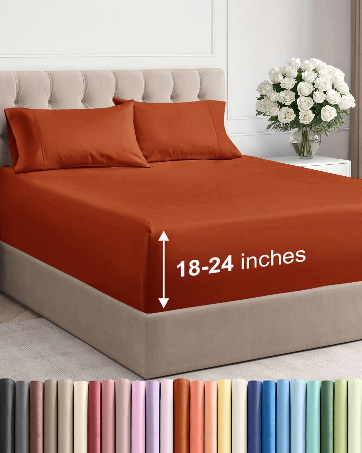 Skiennix Extra Deep Twin Sheet Set | 4-Piece Breathable Cooling Bedding - Soft, Wrinkle-Free Terracotta