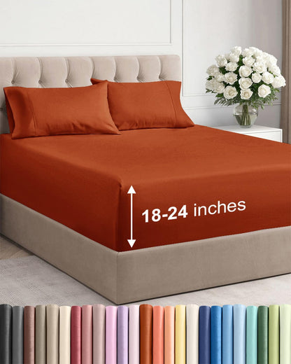 Skiennix Extra Deep Twin Sheet Set | 4-Piece Breathable Cooling Bedding - Soft, Wrinkle-Free Terracotta