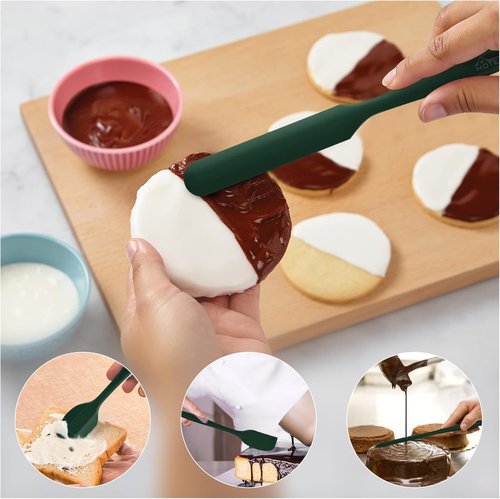 HOTEC Silicone Rubber Spatula Set - 600℉ Heat Resistant, BPA-Free, Dishwasher Safe | Dark Green, Set of 5