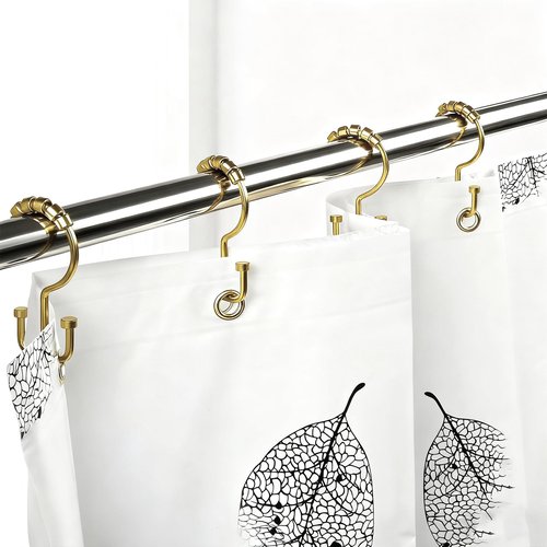 BBV Shower Curtain Hooks Rings, 12 Pcs Rust Resistant Metal Double Glide Shower Hooks for Bathroom Shower Rods Curtains (Gold)